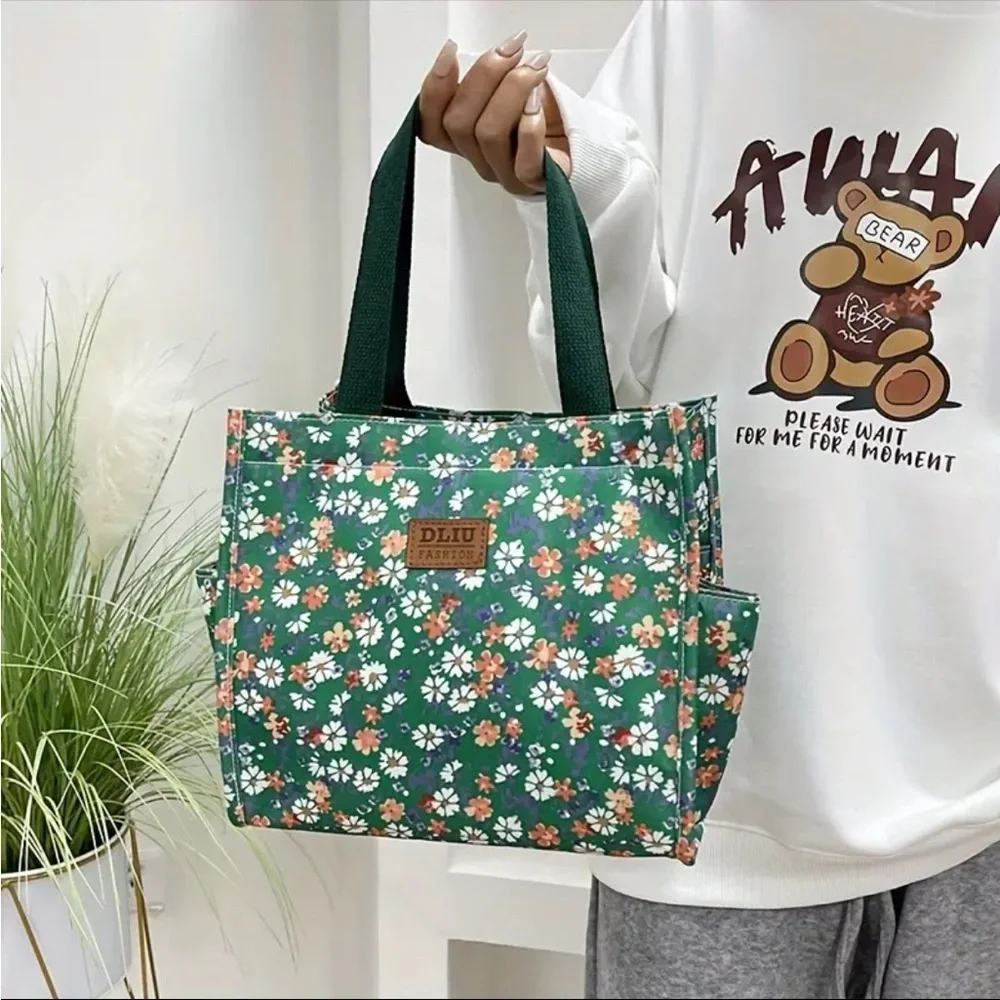 Floral Green Nylon Tote Bag